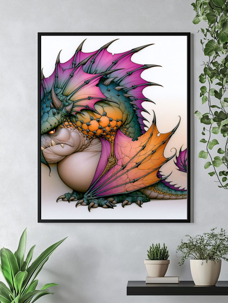 Rainbow Dragon Illustration Poster. — room view 4