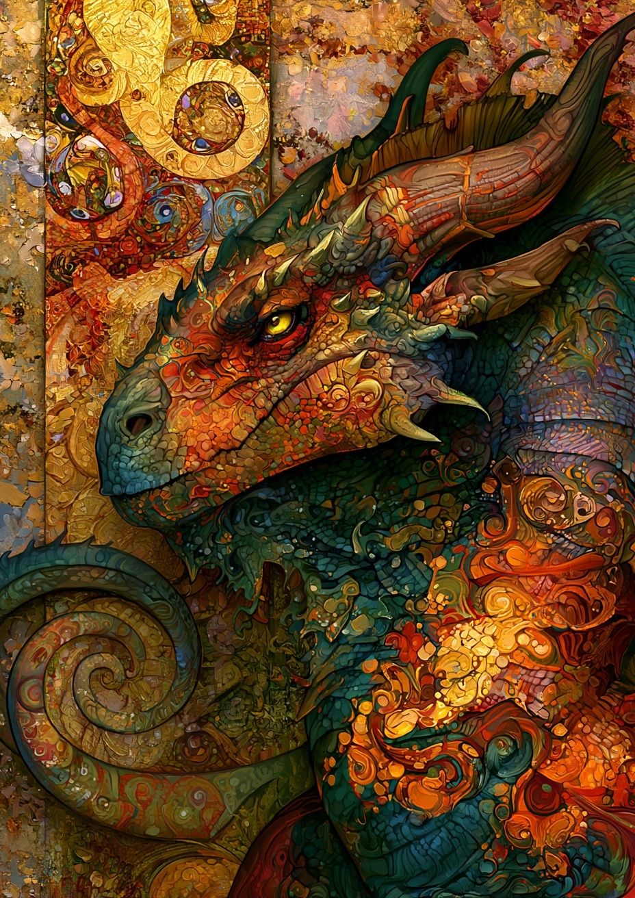Dragon Mosaic Fantasy Print. poster detail