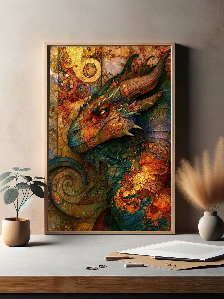 Dragon Mosaic Fantasy Print. — room view 2