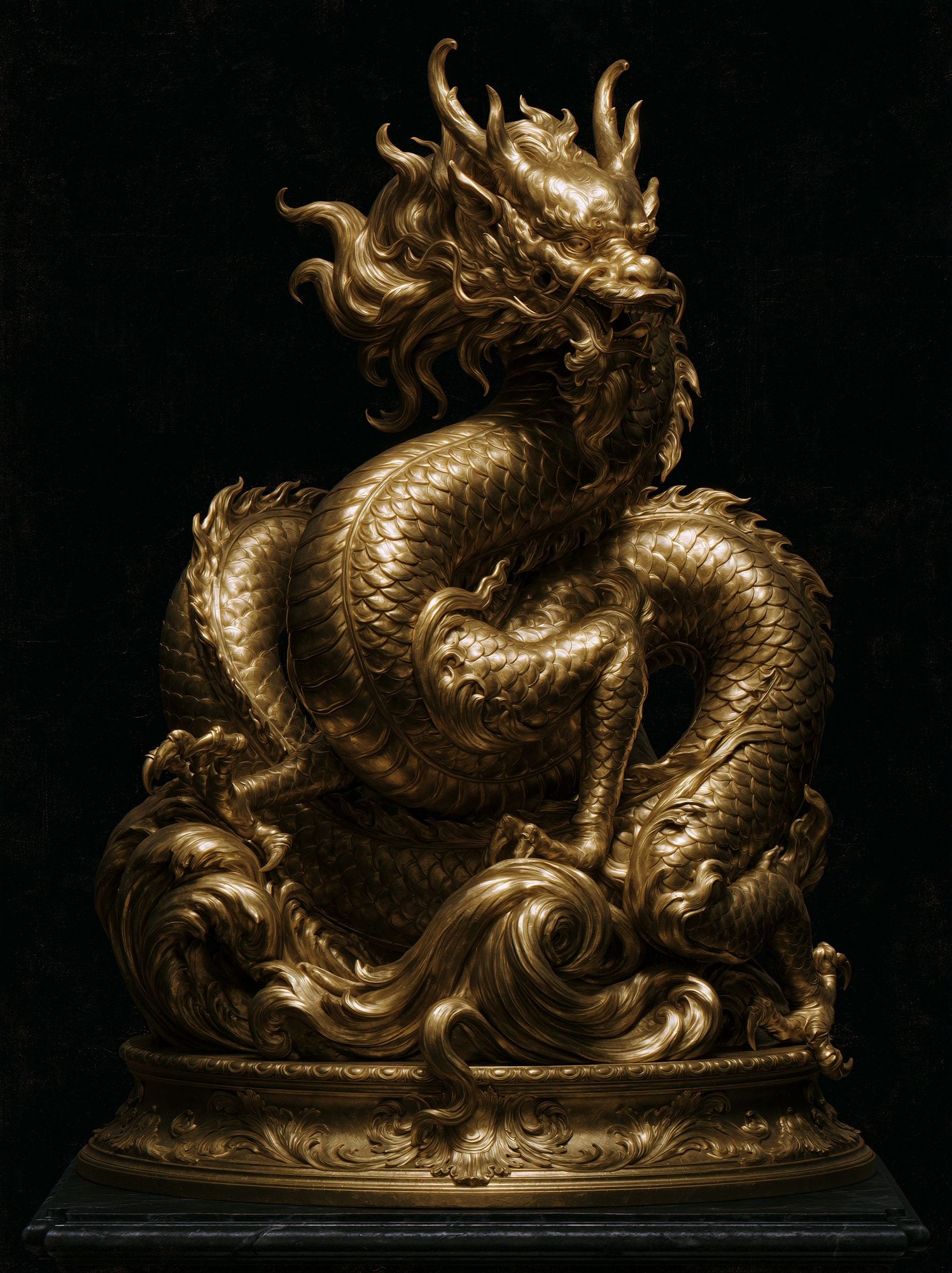 Golden Dragon Sculpture Poster. poster — illustration art