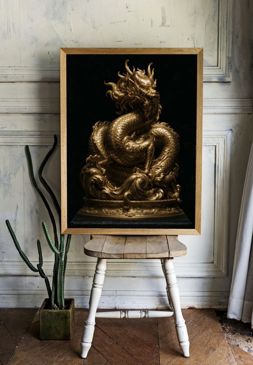 Golden Dragon Sculpture Poster. room preview