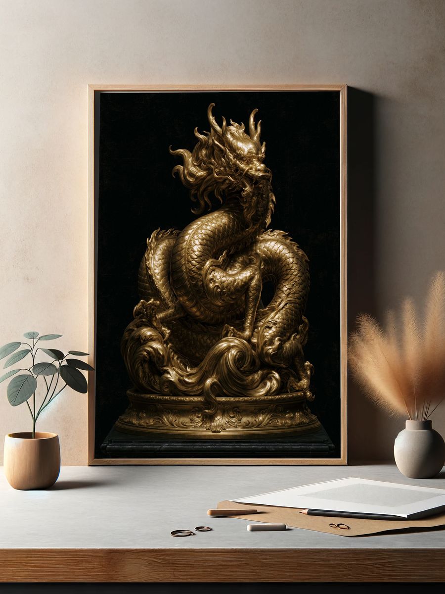 Golden Dragon Sculpture Poster. — room view 2