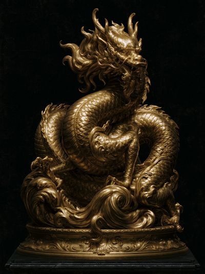 Golden Dragon Sculpture Poster.