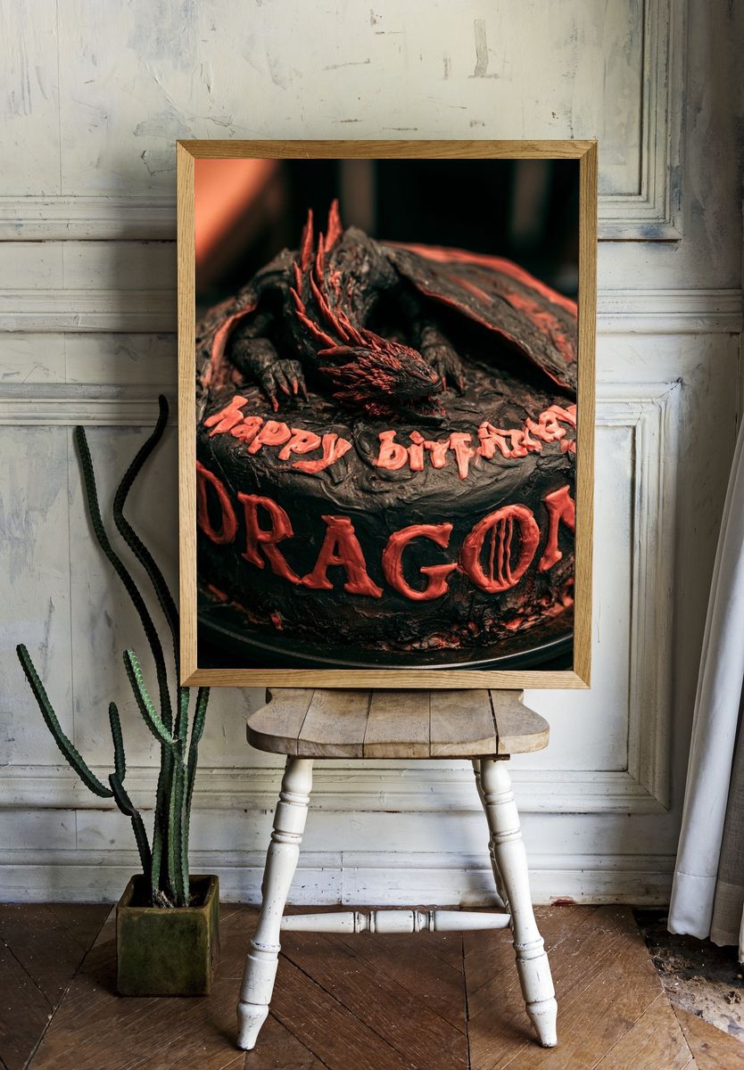 Dragon Birthday Cake Photography Poster. — room view 1