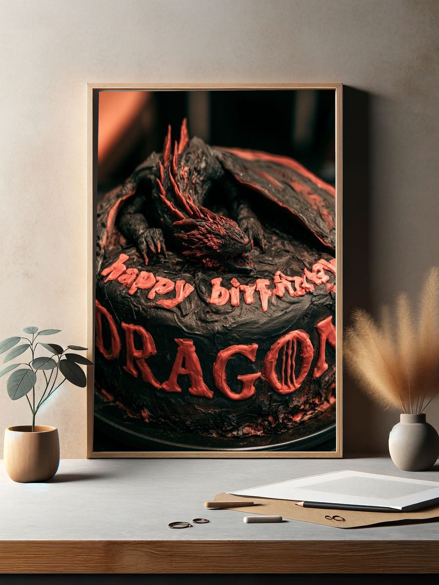 Dragon Birthday Cake Photography Poster. — room view 2