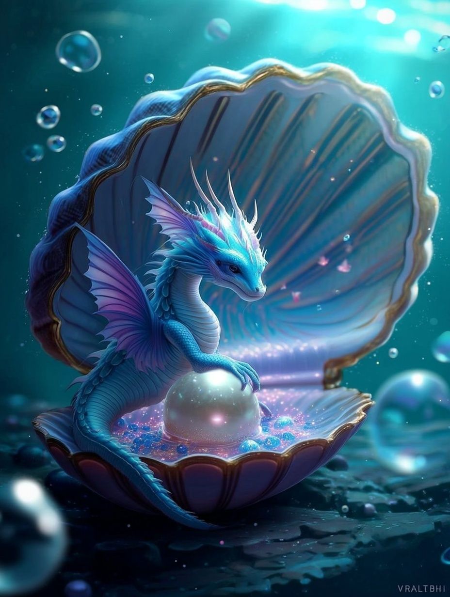 Mystical Dragon in Shell — Fantasy Print. poster — illustration art