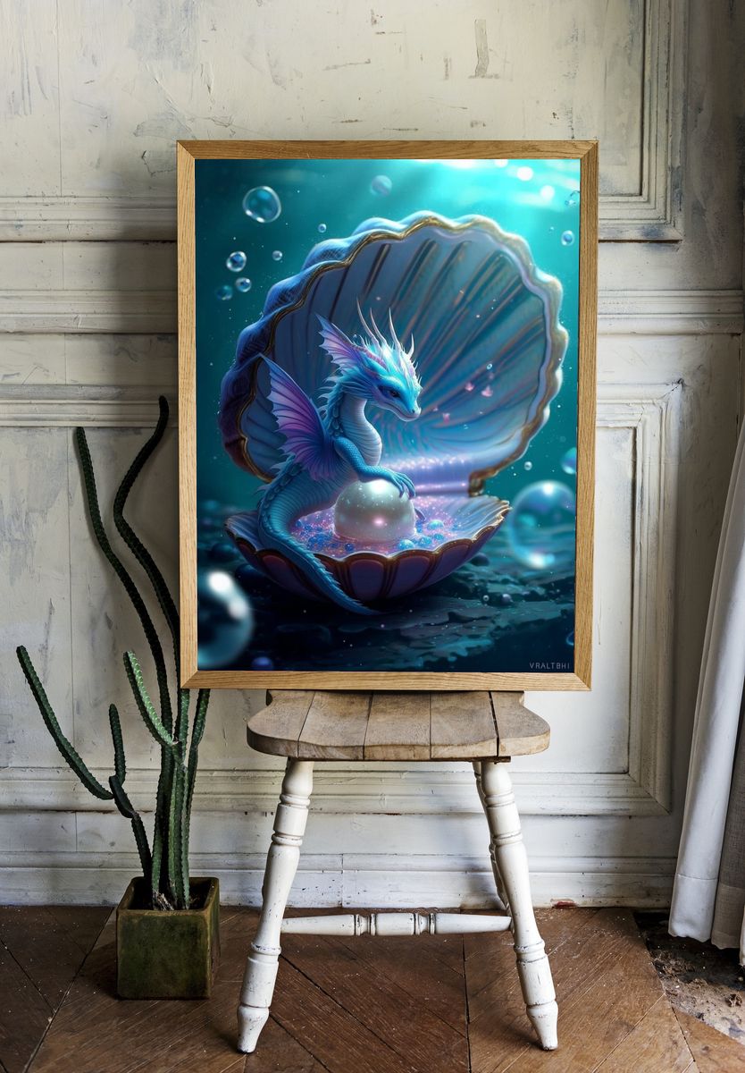 Mystical Dragon in Shell — Fantasy Print. — room view 1