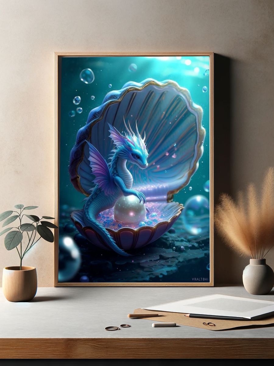 Mystical Dragon in Shell — Fantasy Print. — room view 2