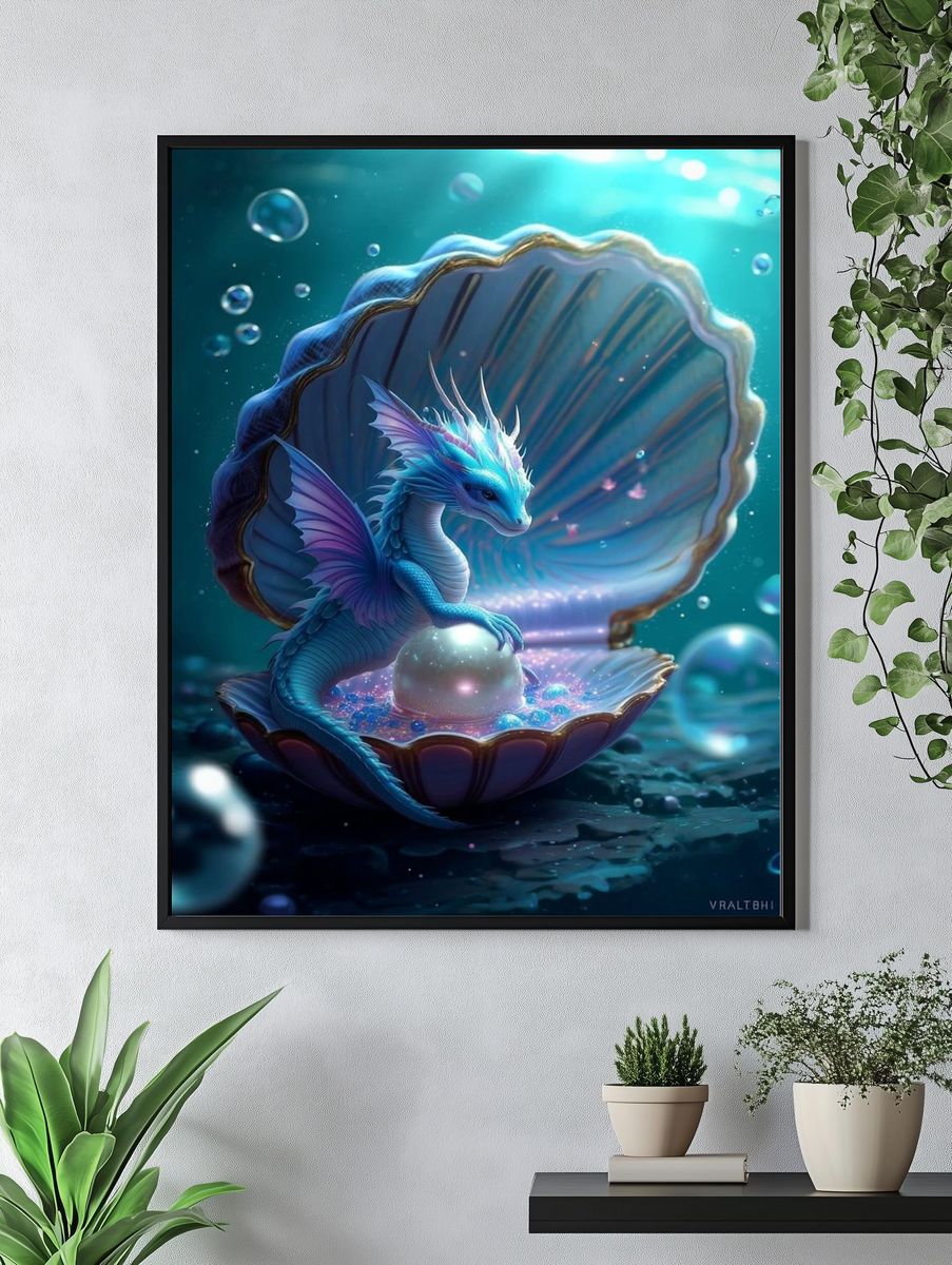 Mystical Dragon in Shell — Fantasy Print. — room view 4