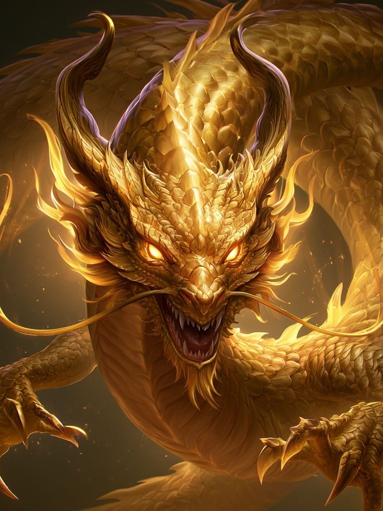 Golden Dragon Fantasy Print. poster — illustration art