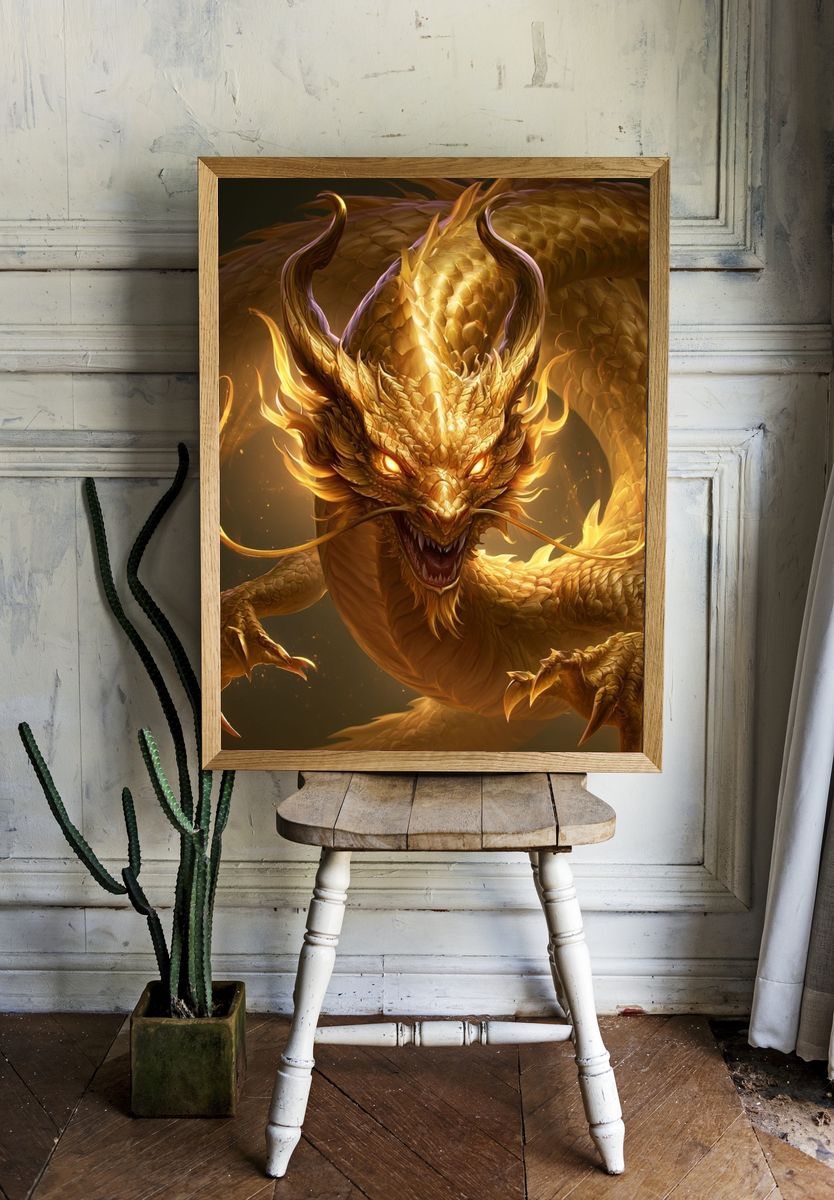 Golden Dragon Fantasy Print. — room view 1
