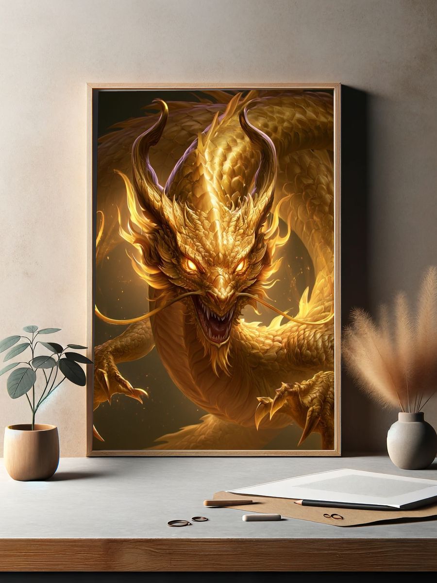 Golden Dragon Fantasy Print. — room view 2
