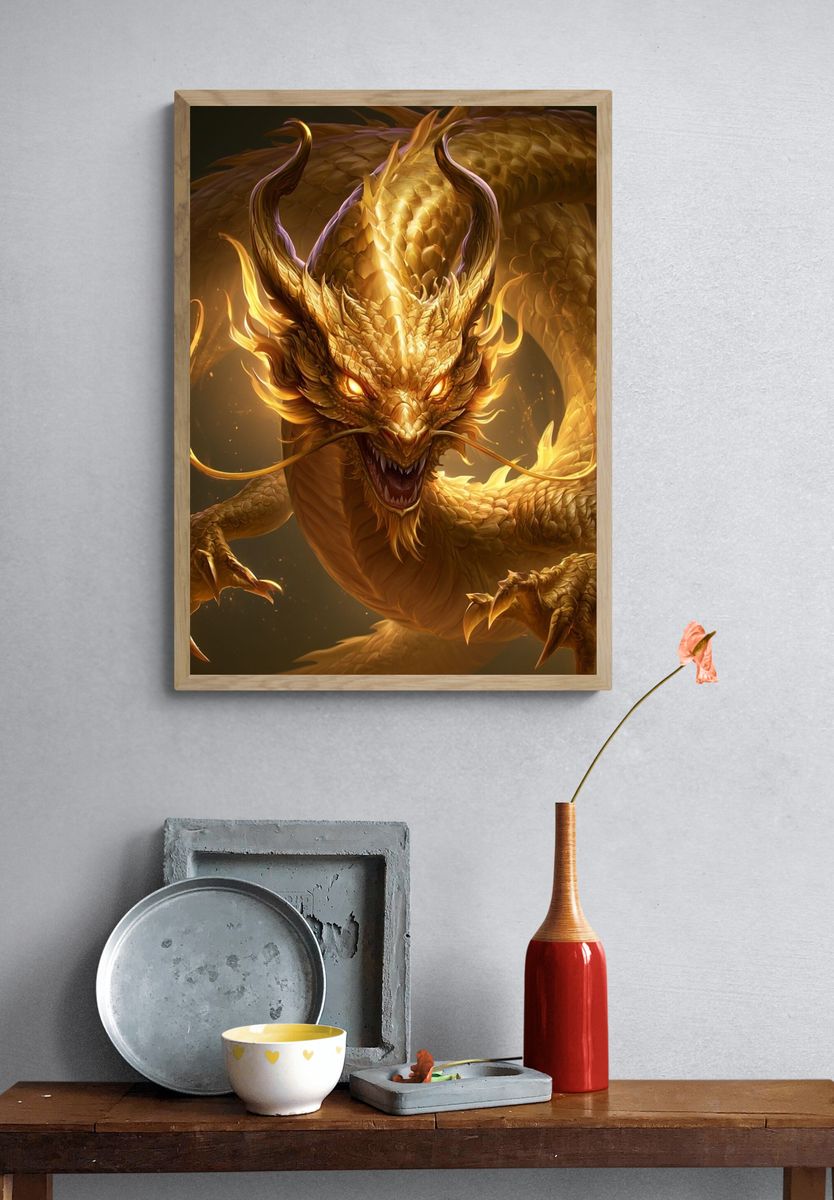 Golden Dragon Fantasy Print. — room view 3
