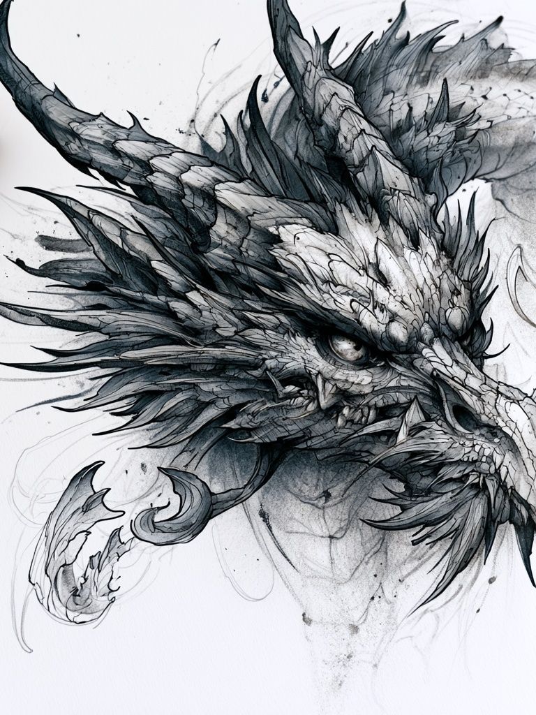 Dragon Head Ink Illustration Poster. poster detail