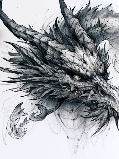 Dragon Head Ink Illustration Poster.