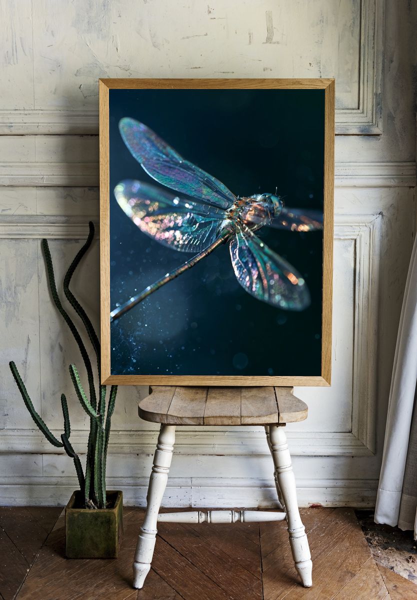 Iridescent Dragonfly Photography Poster. room preview