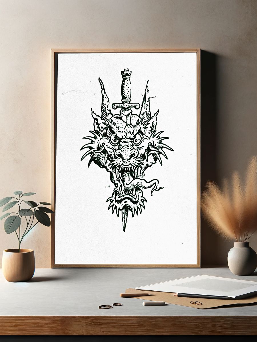 Dragon Sword Ink Print. — room view 2
