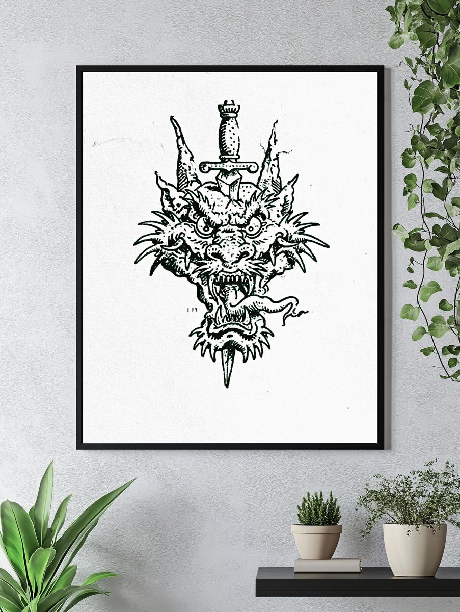 Dragon Sword Ink Print. — room view 4