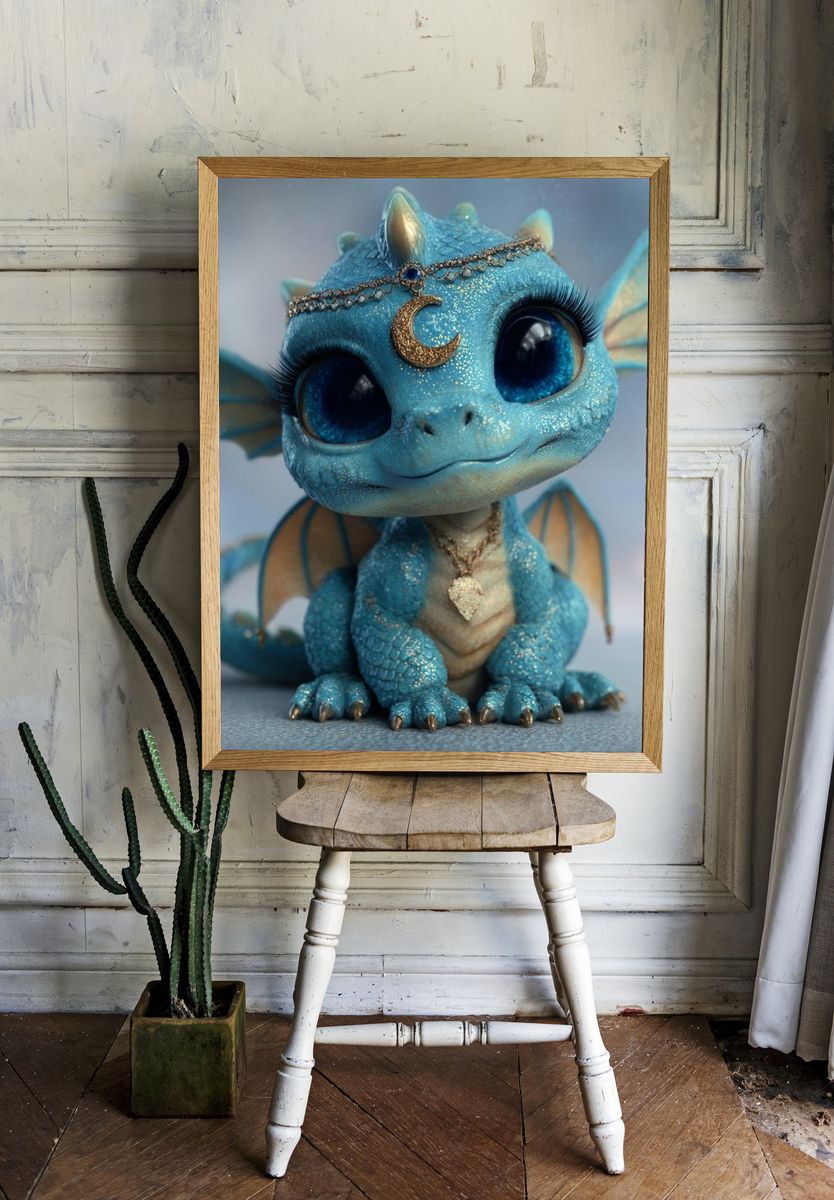 Cute Blue Dragon — Illustration Print. — room view 1