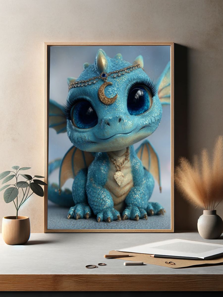 Cute Blue Dragon — Illustration Print. — room view 2