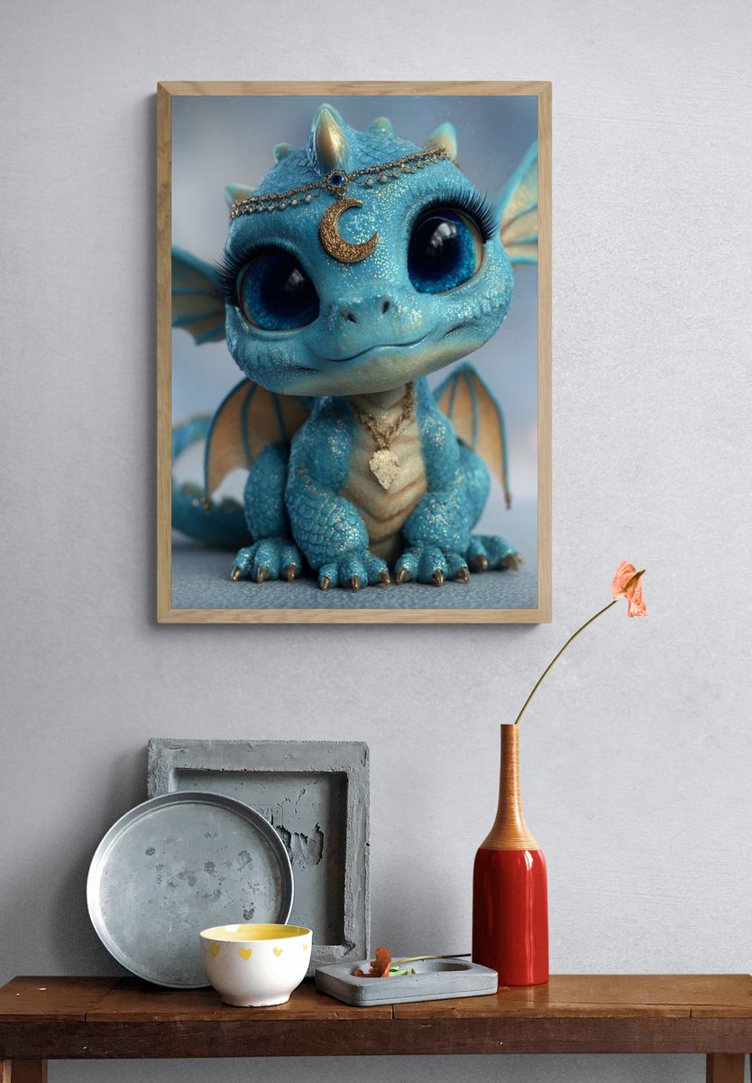 Cute Blue Dragon — Illustration Print. — room view 3