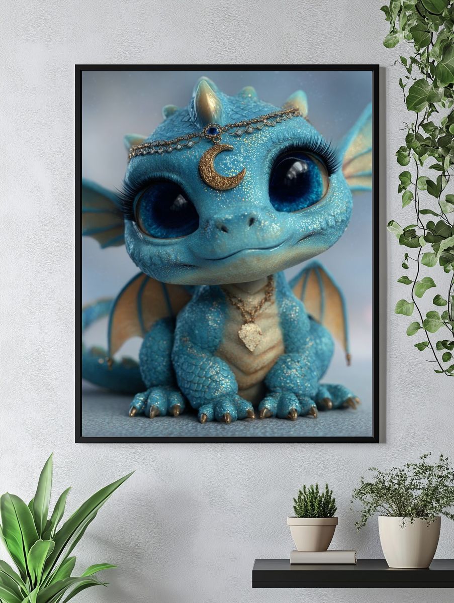 Cute Blue Dragon — Illustration Print. — room view 4