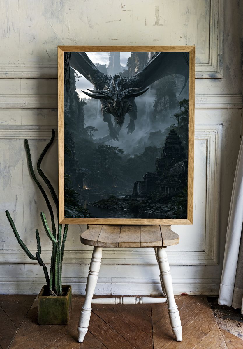 Dragon Over Misty Ruins Poster. room preview