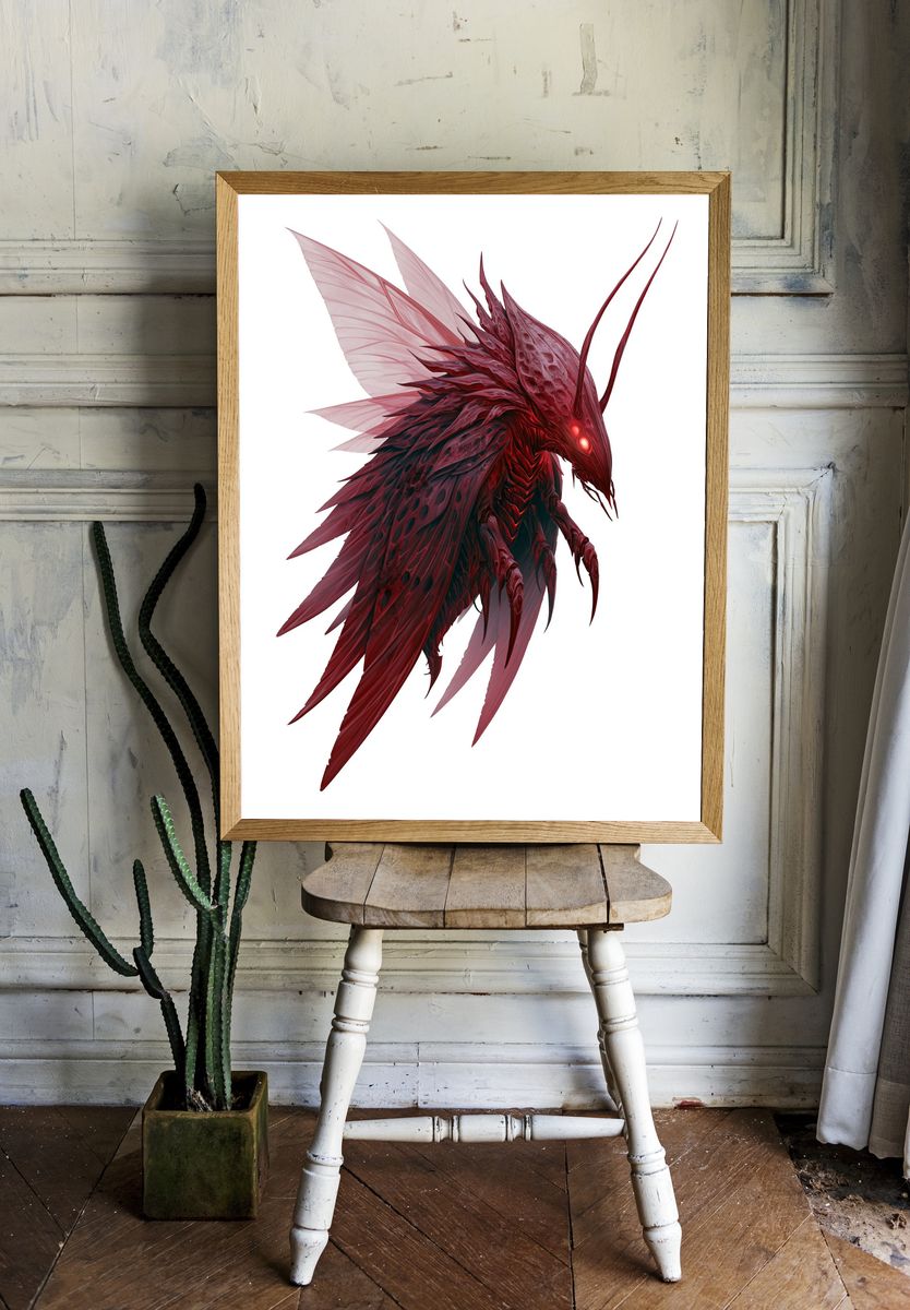 Crimson Dragon Digital Art Poster. — room view 1