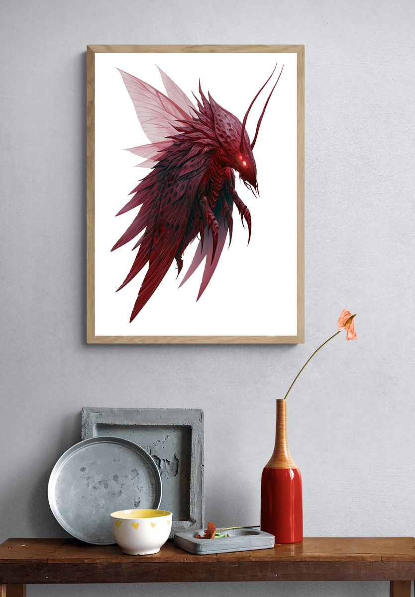 Crimson Dragon Digital Art Poster. — room view 3