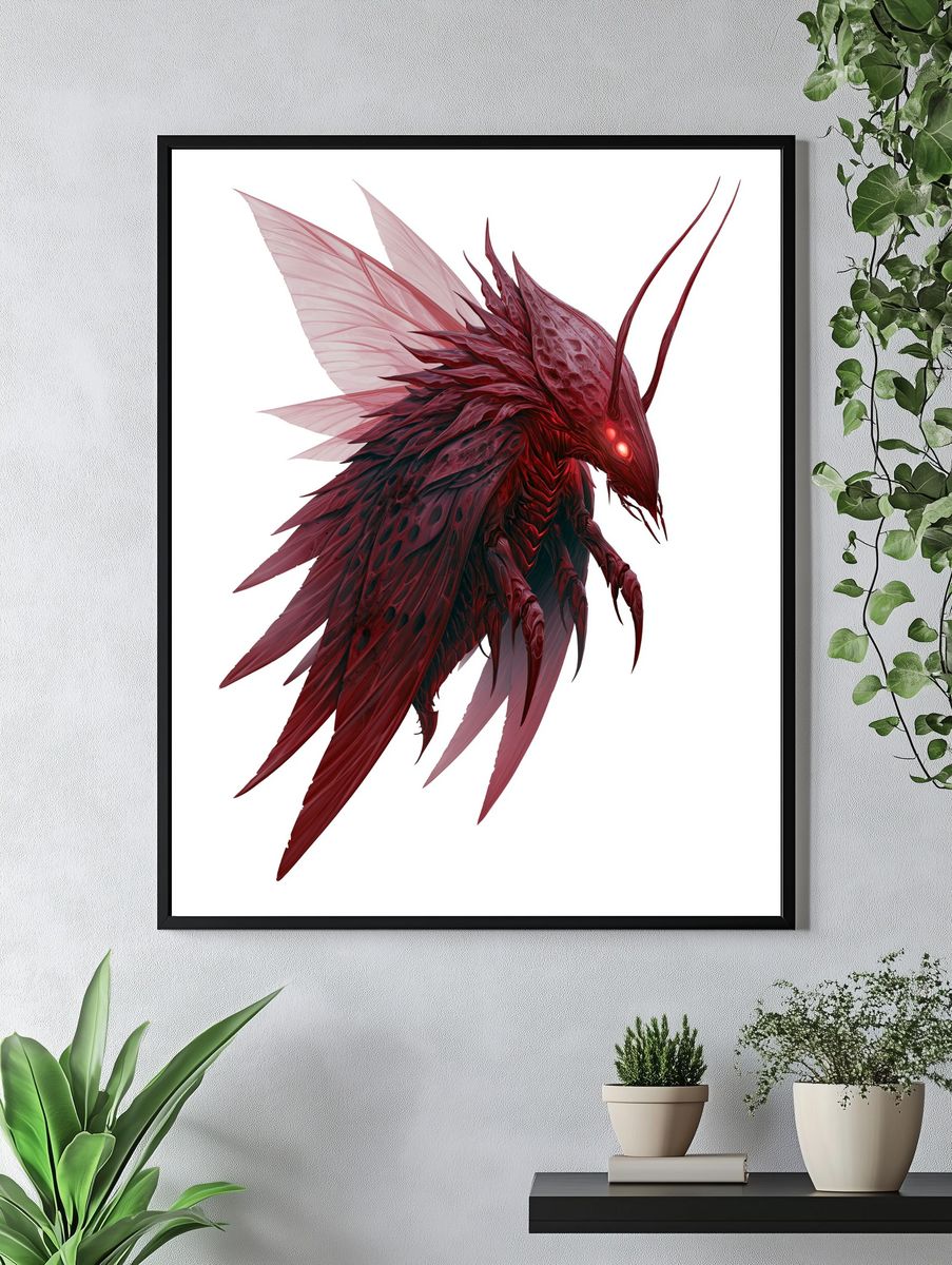 Crimson Dragon Digital Art Poster. — room view 4