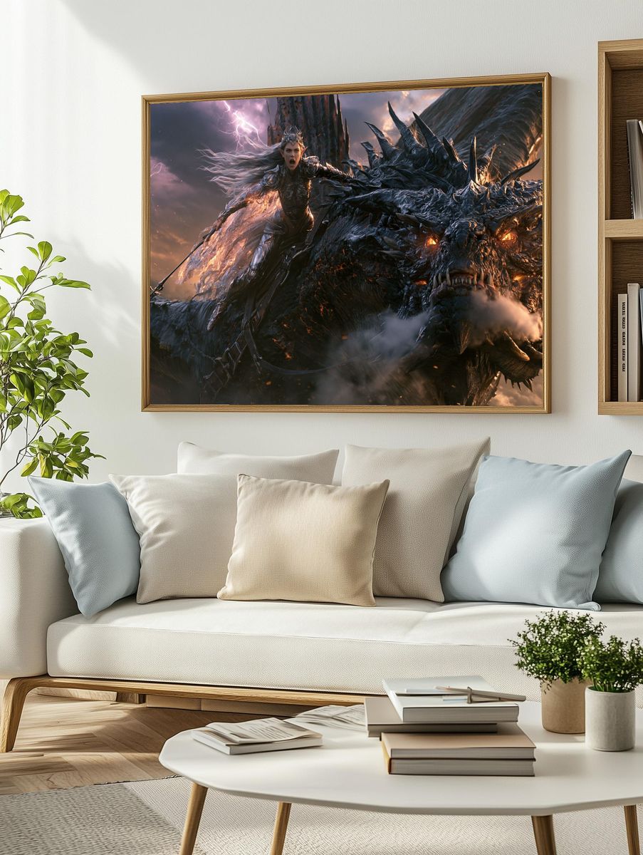 Dragon Rider Fantasy Illustration Poster. — room view 2