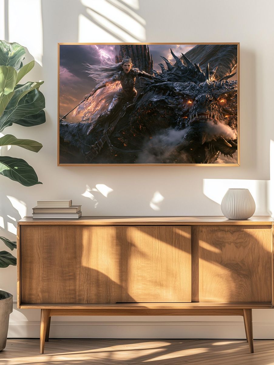 Dragon Rider Fantasy Illustration Poster. — room view 3
