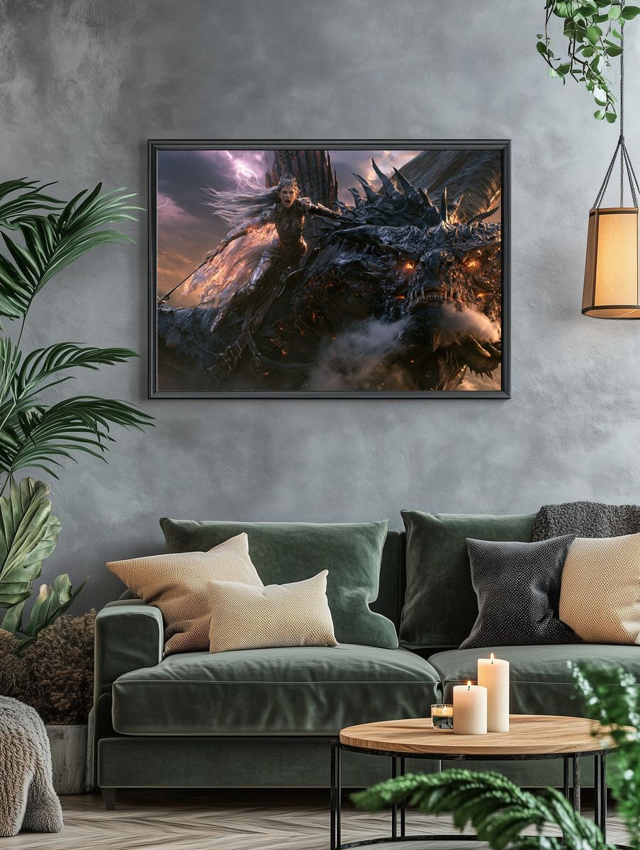 Dragon Rider Fantasy Illustration Poster. — room view 4
