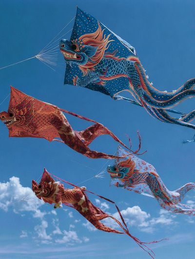 Dragon Kites in Blue Sky Poster.
