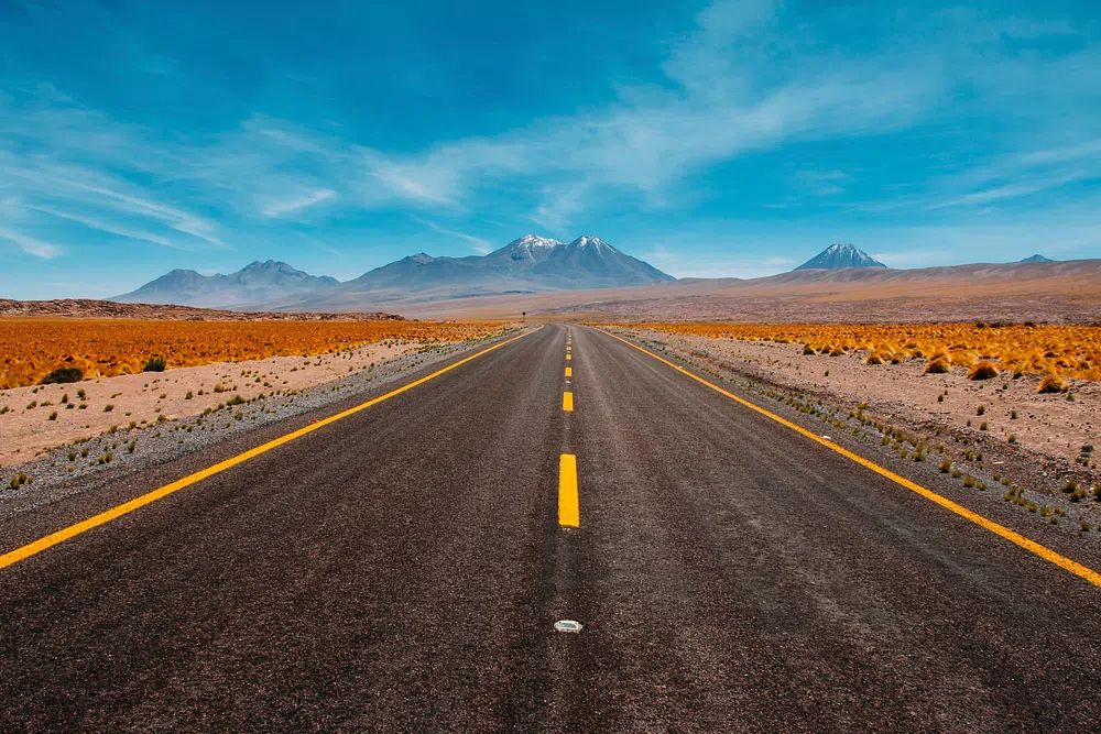 Desert Road with Mountains — Photography Print. poster detail