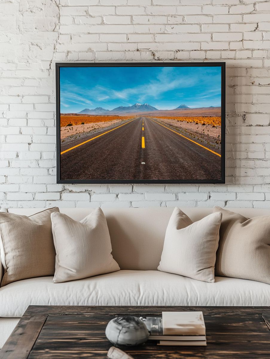Desert Road with Mountains — Photography Print. — room view 1