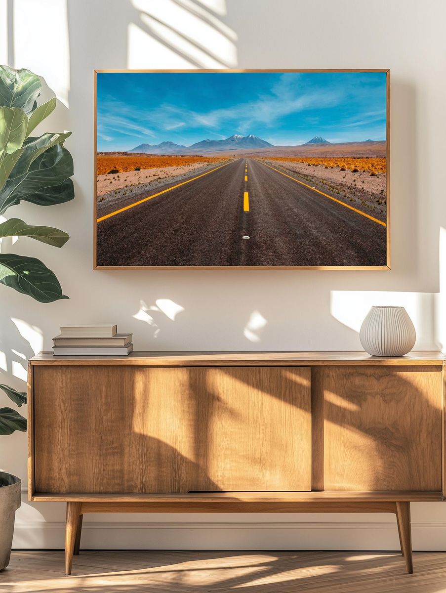 Desert Road with Mountains — Photography Print. — room view 3