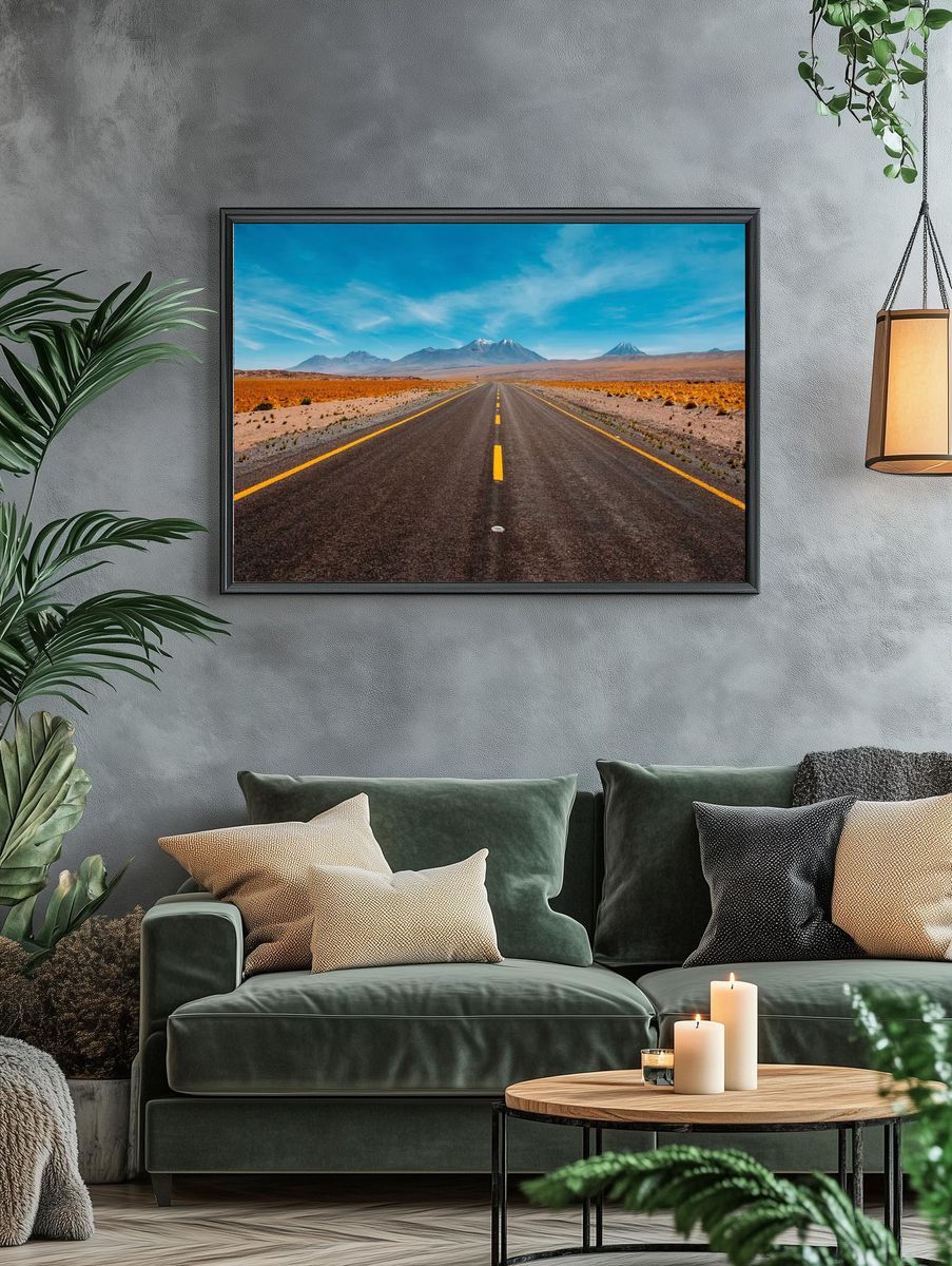 Desert Road with Mountains — Photography Print. — room view 4