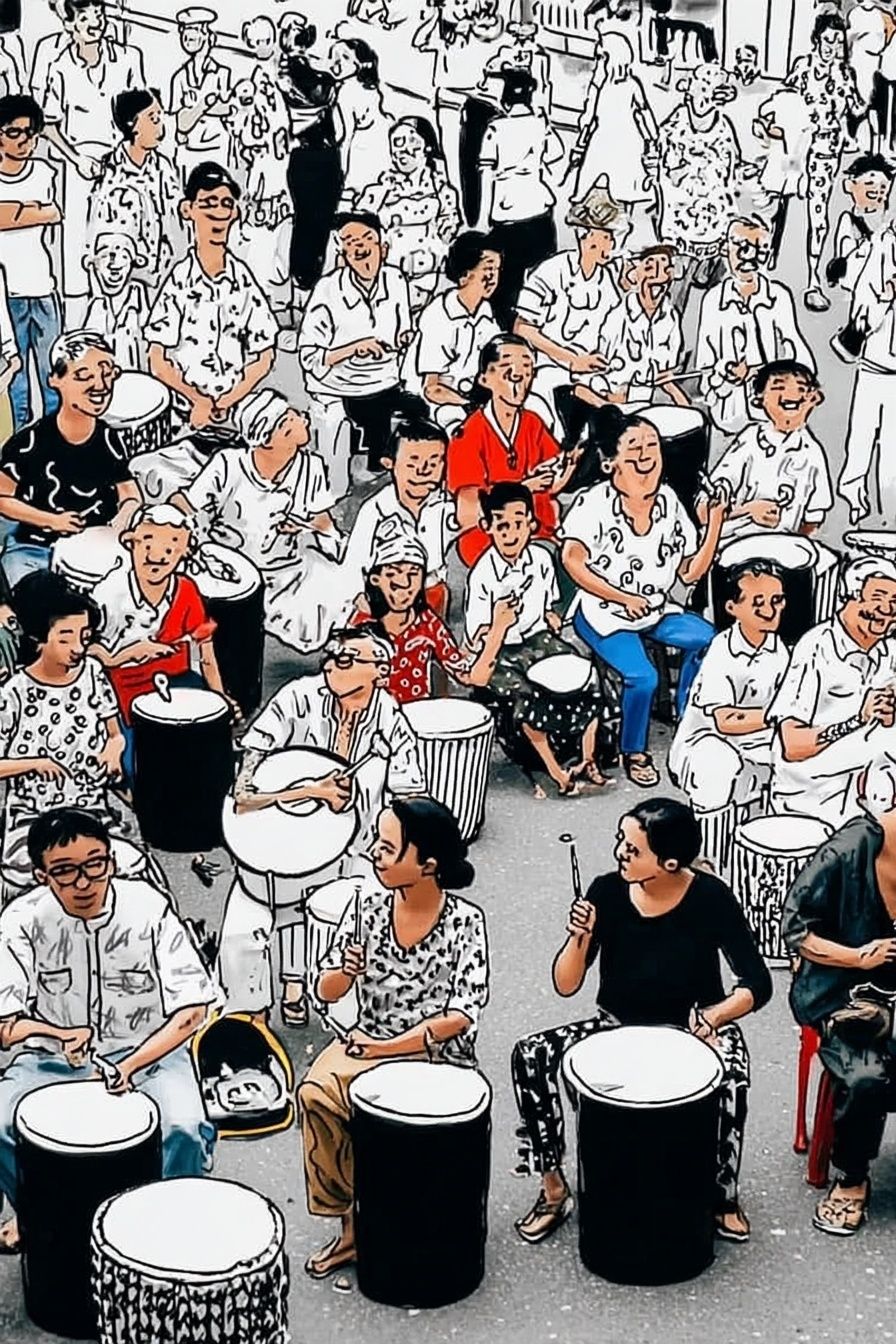 Community Drumming Celebration — Illustration Print. poster detail