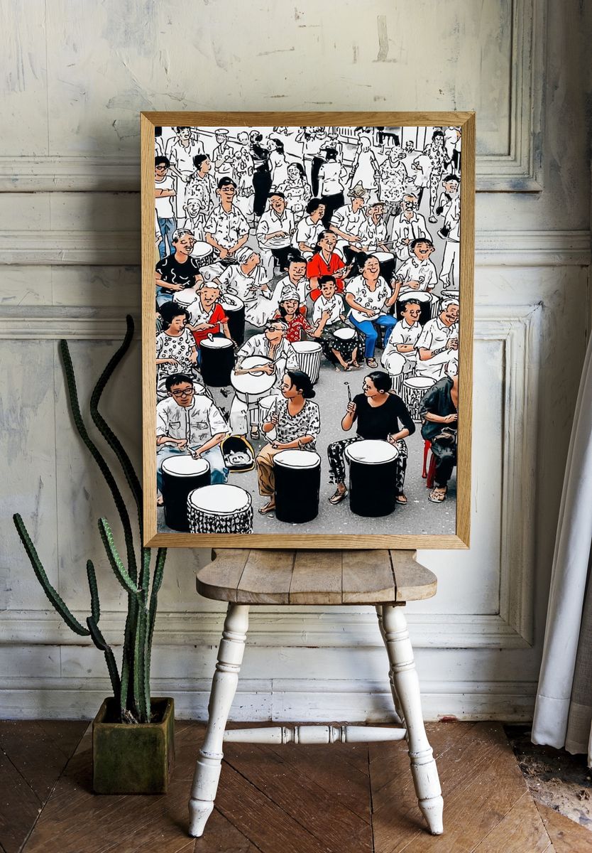 Community Drumming Celebration — Illustration Print. — room view 1