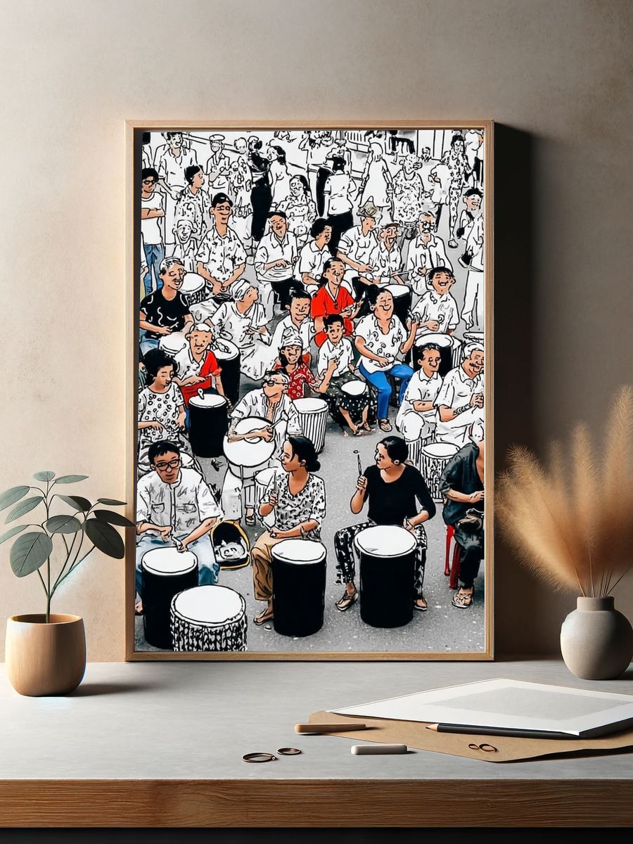 Community Drumming Celebration — Illustration Print. — room view 2
