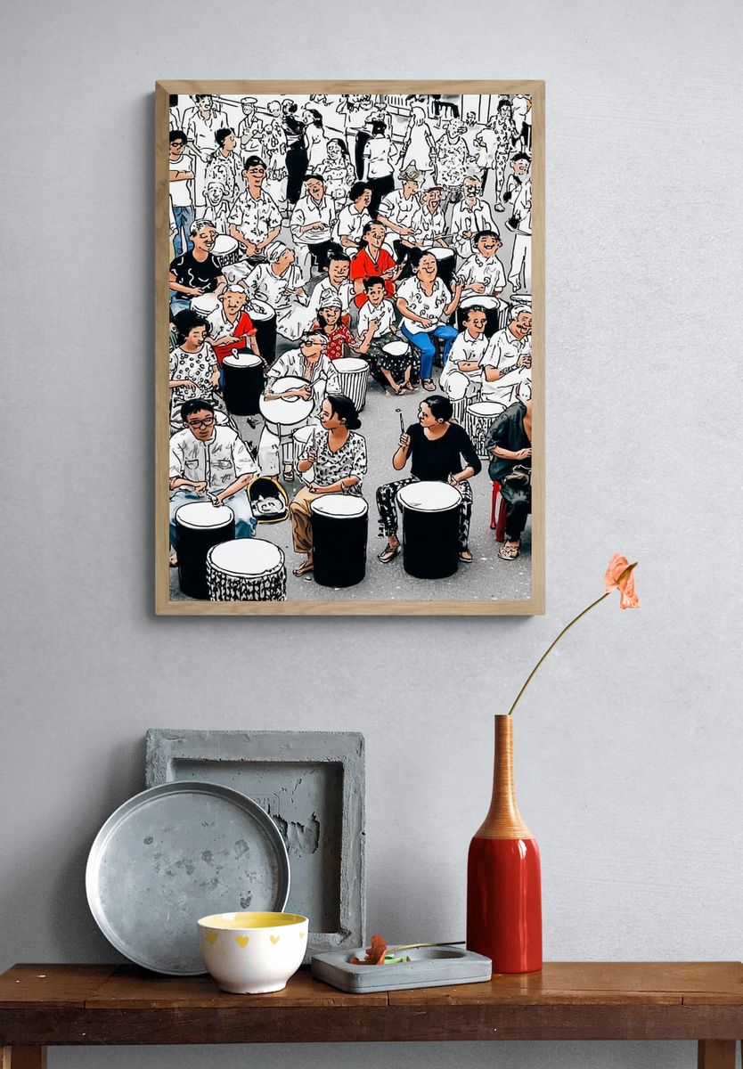 Community Drumming Celebration — Illustration Print. — room view 3