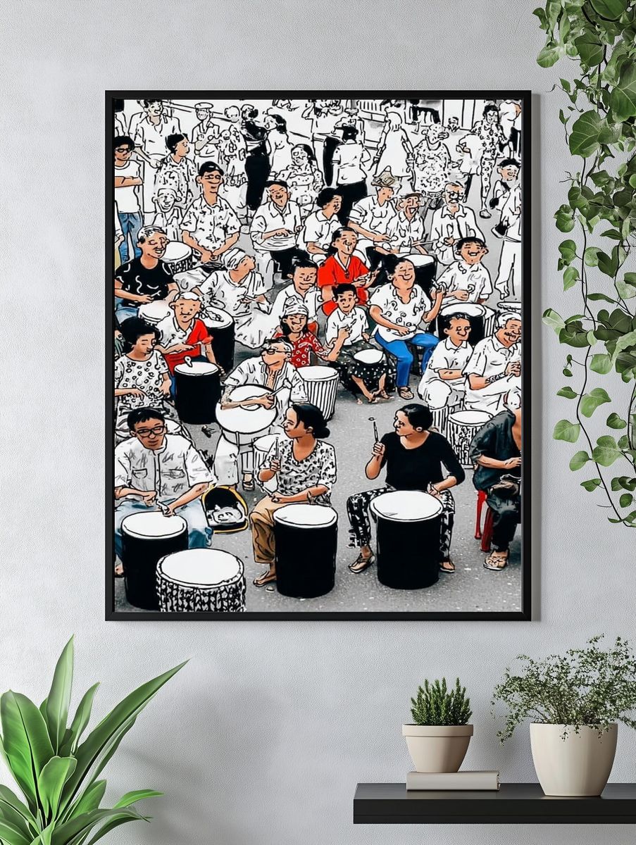 Community Drumming Celebration — Illustration Print. — room view 4