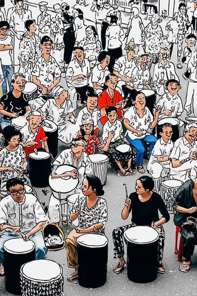 Community Drumming Celebration — Illustration Print. poster