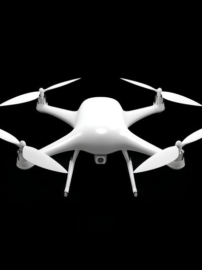 White Drone on Black Background Poster. poster