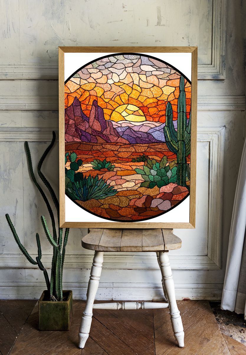 Desert Sunset Stained Glass Poster room preview