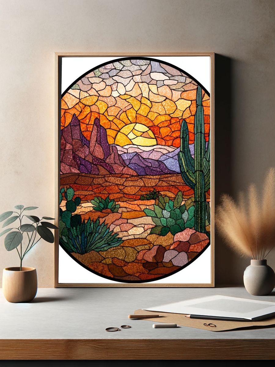 Desert Sunset Stained Glass Poster. — room view 2