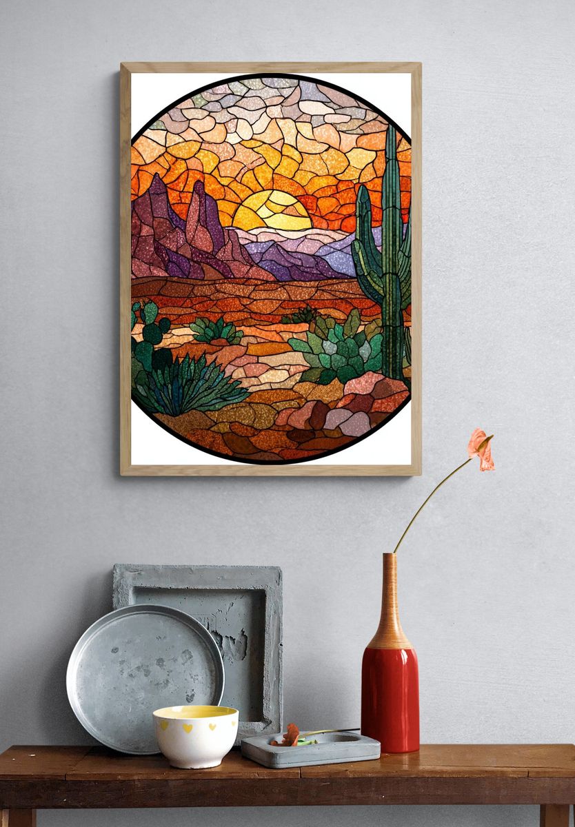 Desert Sunset Stained Glass Poster. — room view 3
