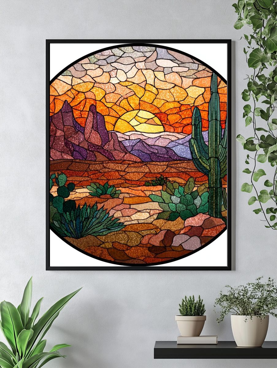 Desert Sunset Stained Glass Poster. — room view 4