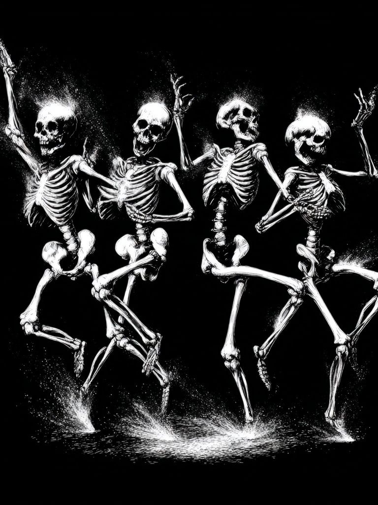 Dancing Skeletons — Illustration Print. poster — illustration art